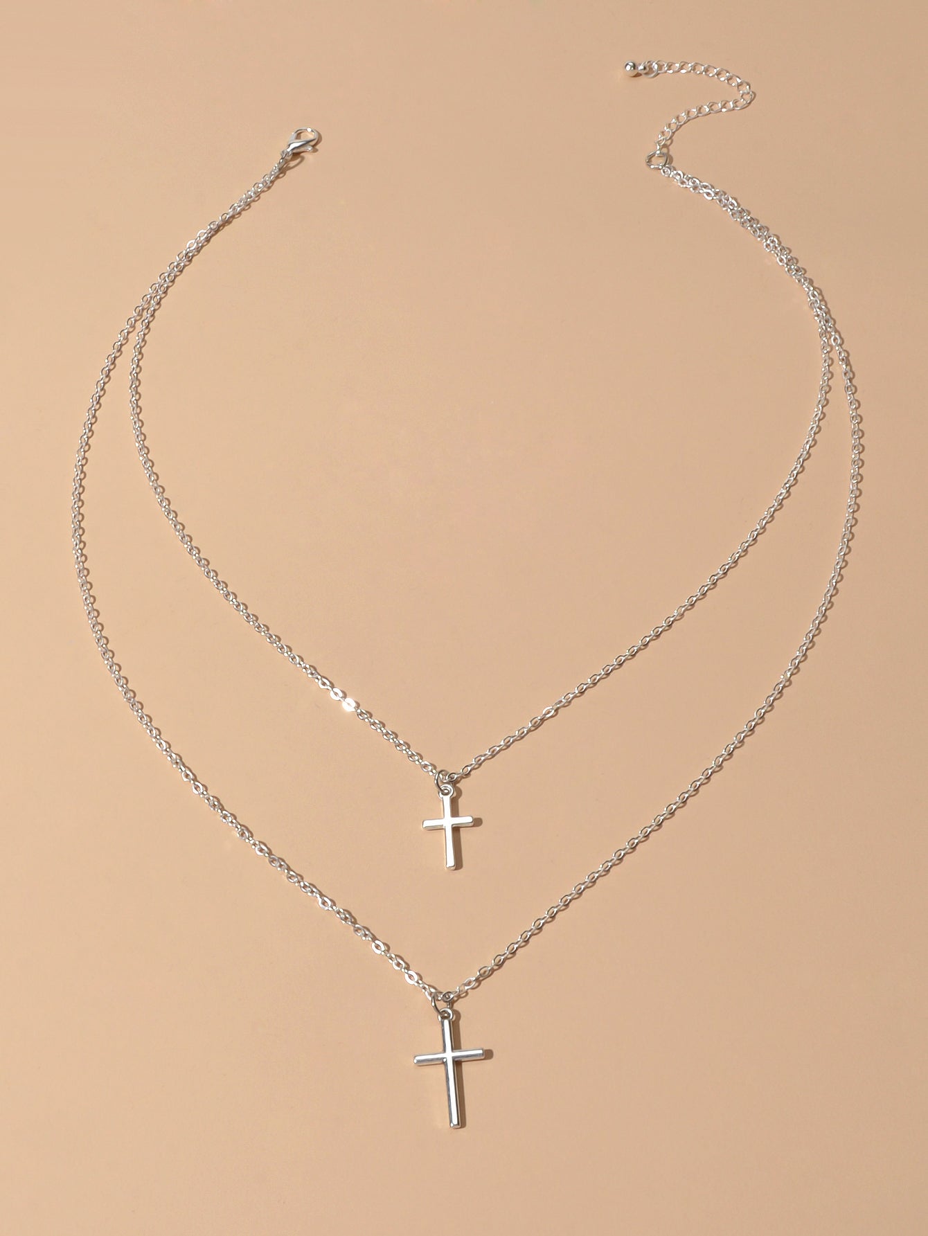 Fashion Jewellery Silver Chain Double layer Chain Cross Pendant Women Necklace