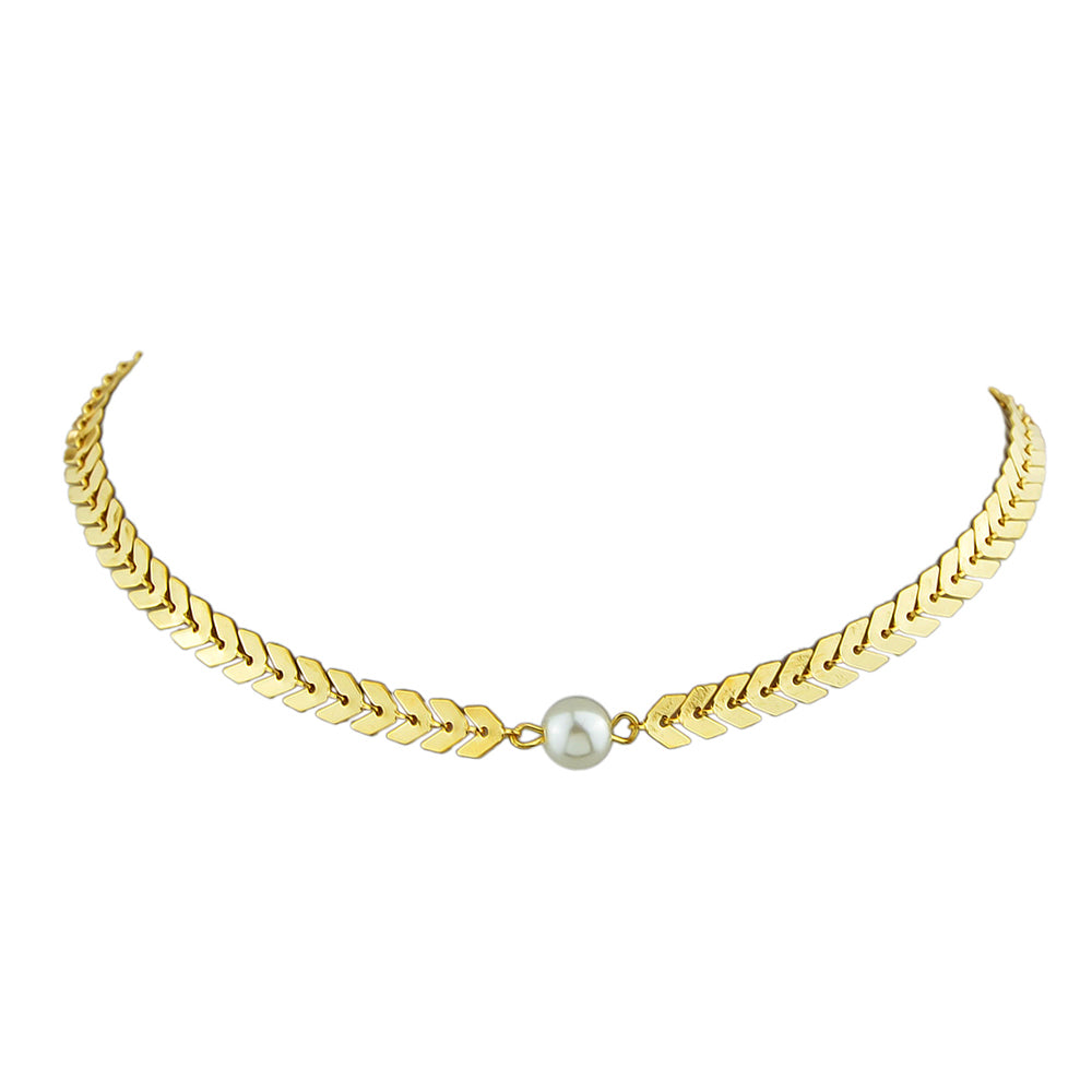 Fashion Jewellery Pearl Decor Gold Chain Arrow Choker Necklace Teens Accessories