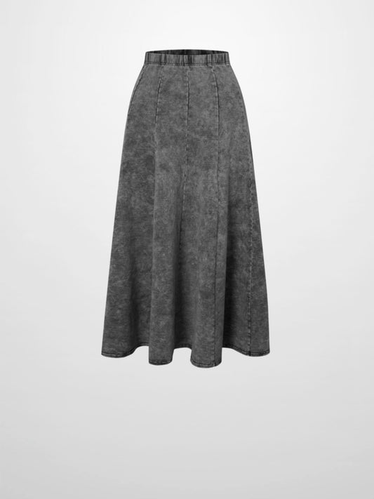 Paneled Flare Skirt 25"-Black Wash-0