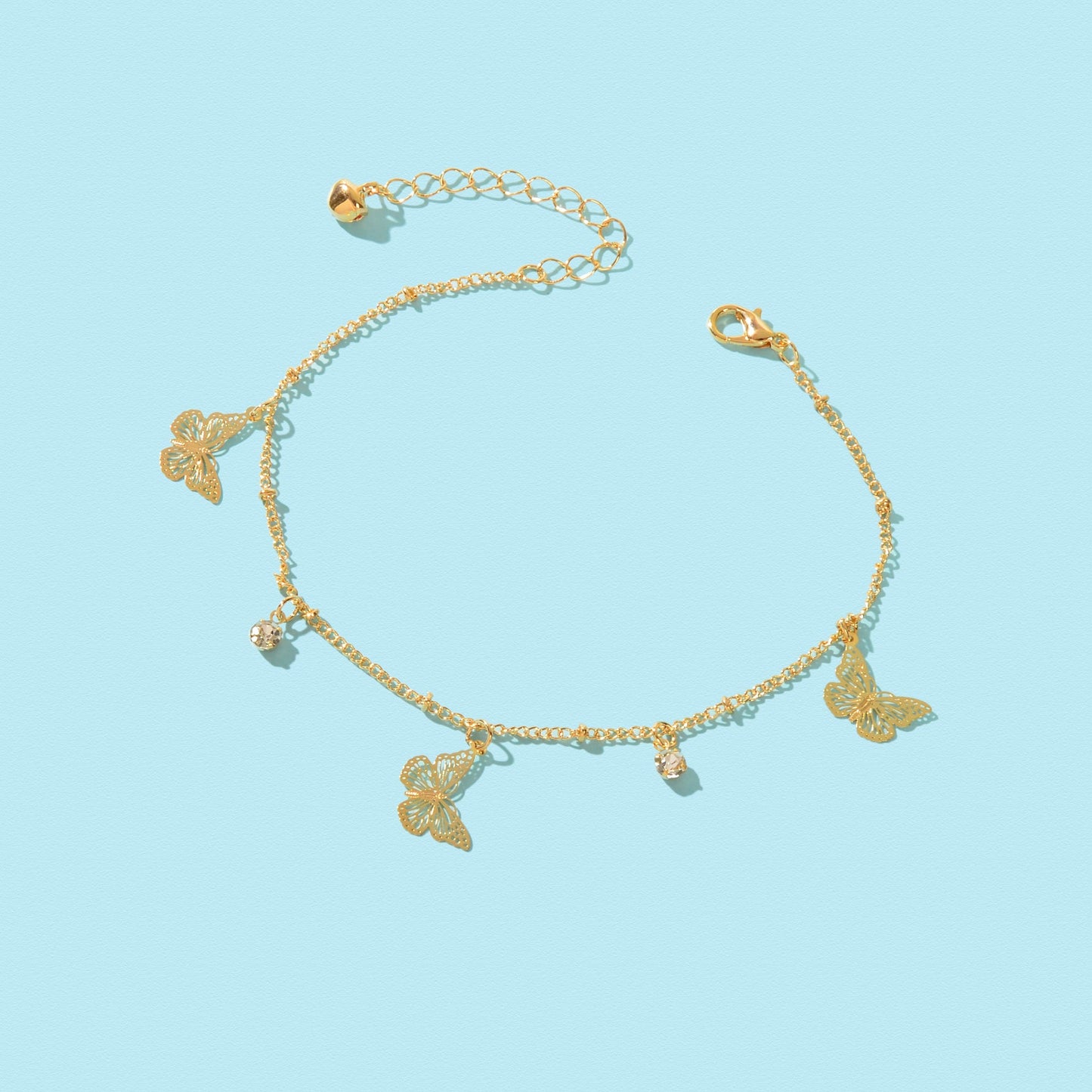 Gold Silver Chain Rhinestone Butterfly Charm Anklet Summer Beach Foot Jewellery