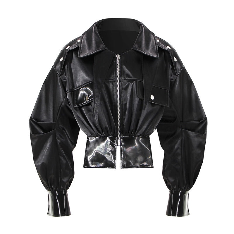 Black Motorcycle Style Jacket For Women, East Village, BYMANYC New York.-3