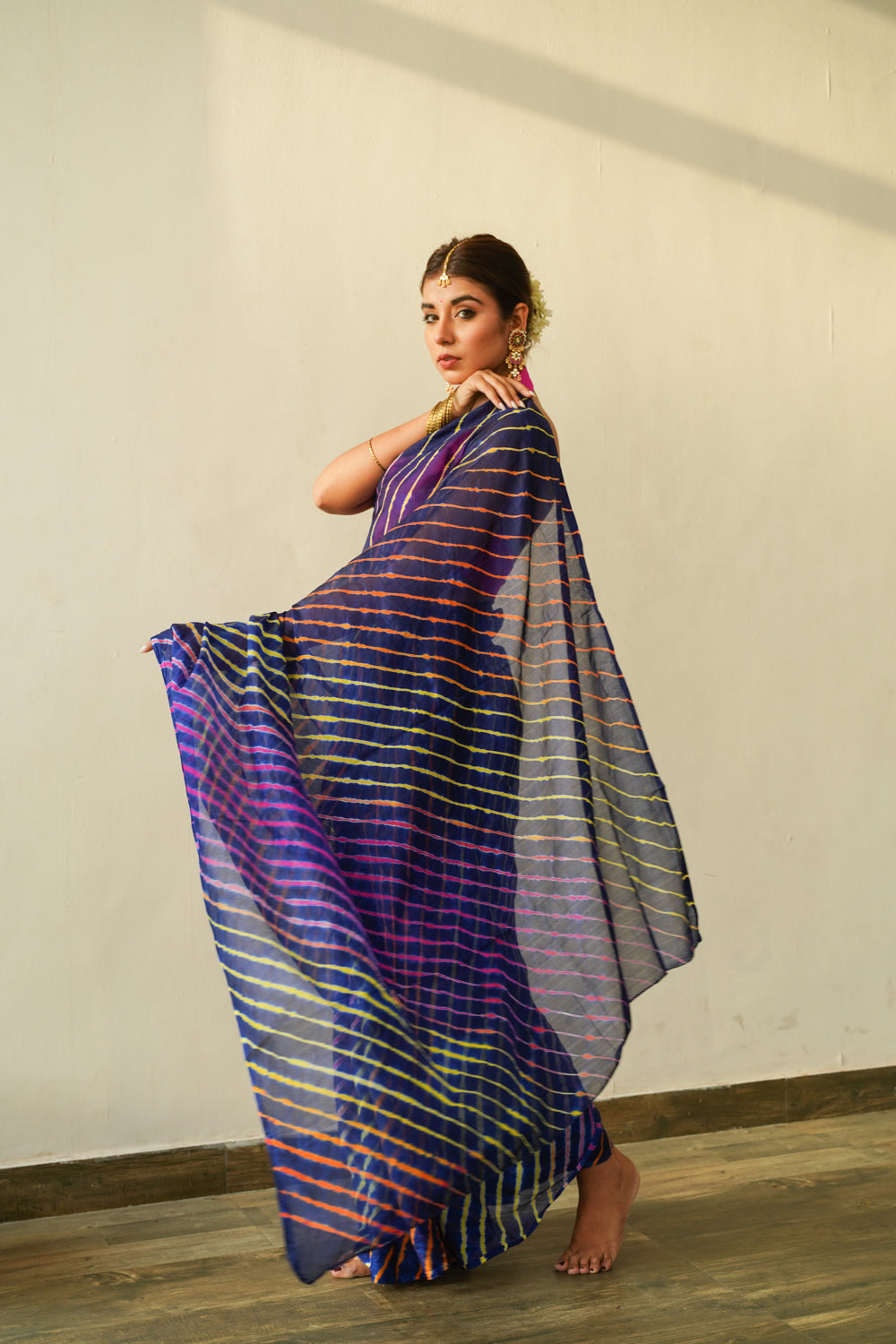 Prussian Blue Multi Leheriya Saree