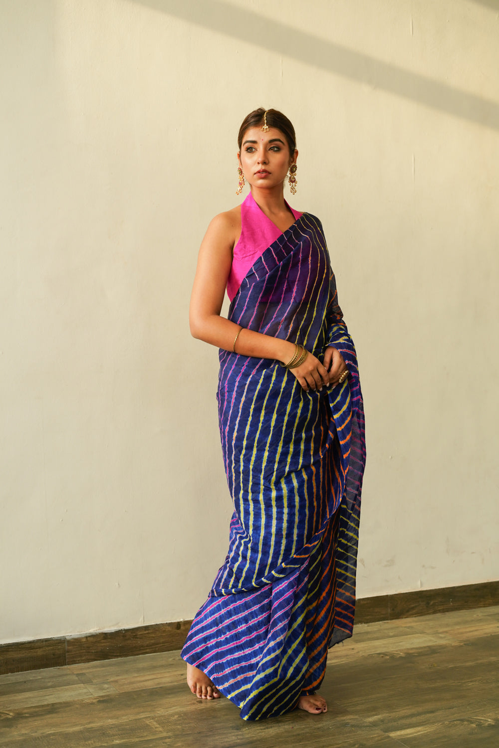 Prussian Blue Multi Leheriya Saree