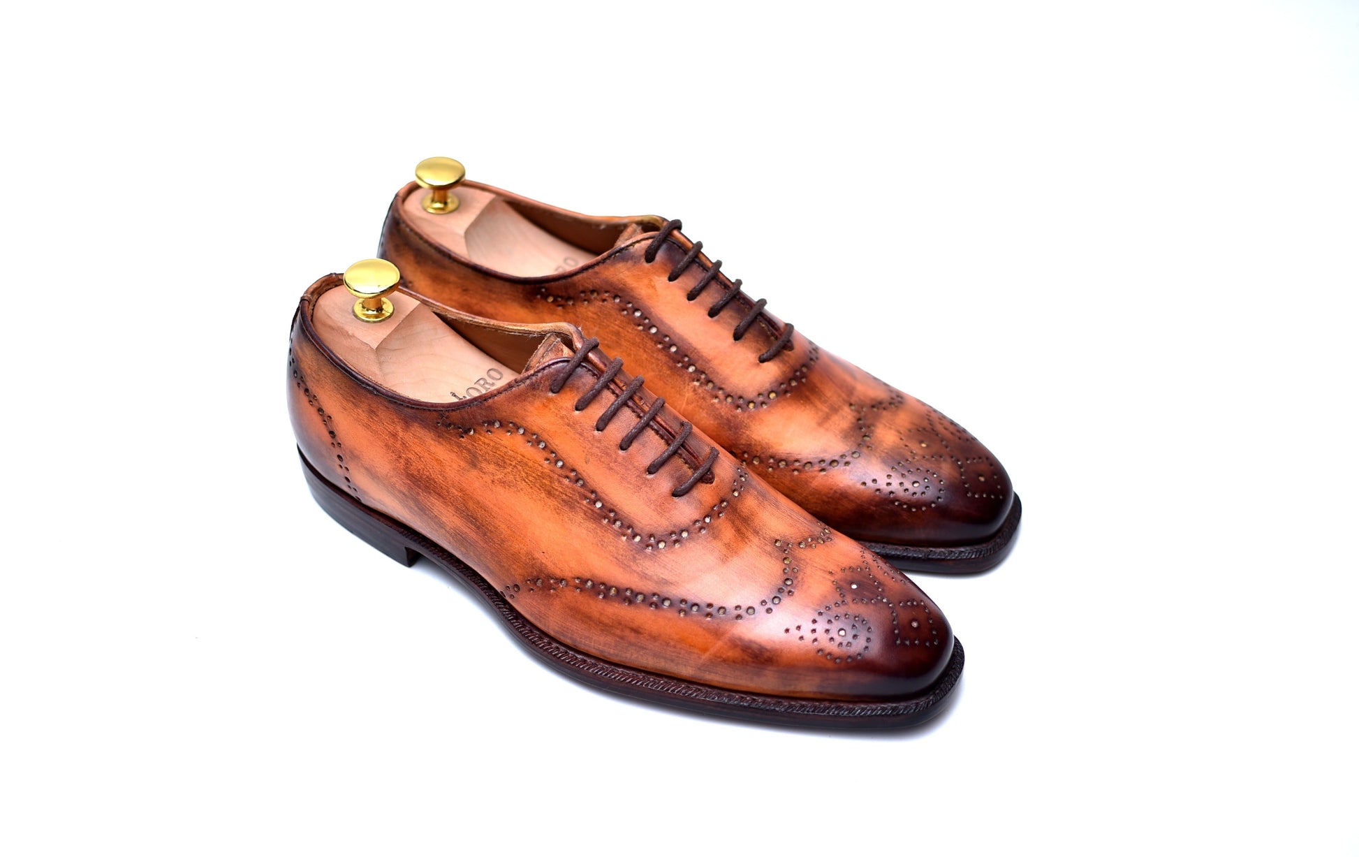 Hoskin - Caramel Wingtip Patina Shoes-1