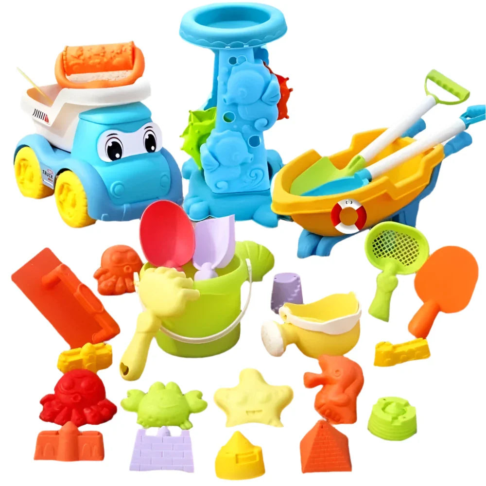 NNEOBA Kids Beach Toys Set with Shovel, Bucket, Dinosaur Molds (100 pcs)