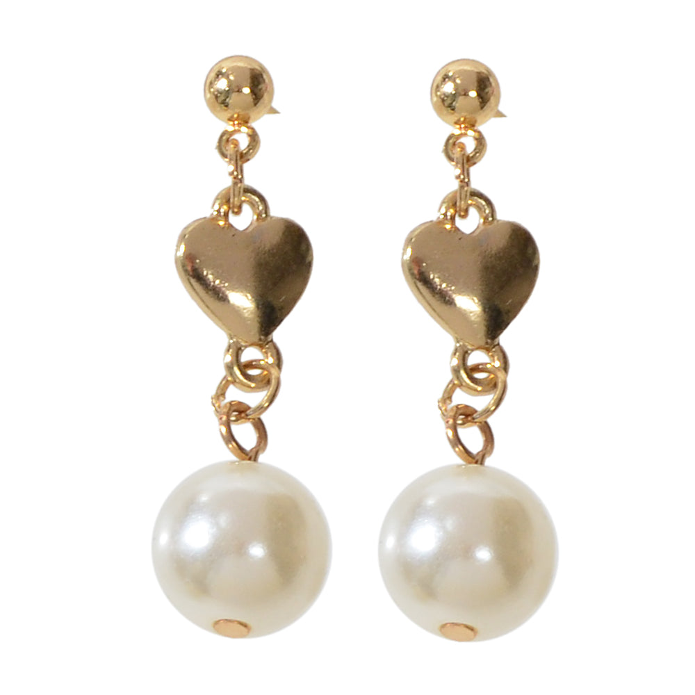 Anniversary Wedding Jewellery Simulated Pearl Decor Gold Heart Love Gift Earring