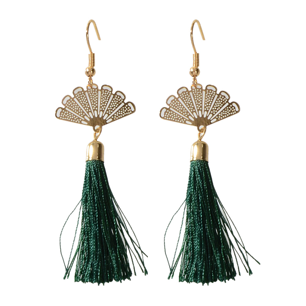 Ethnic Traditional Gold Sector Tassel Dangle Pendant Earrings American Jewellery