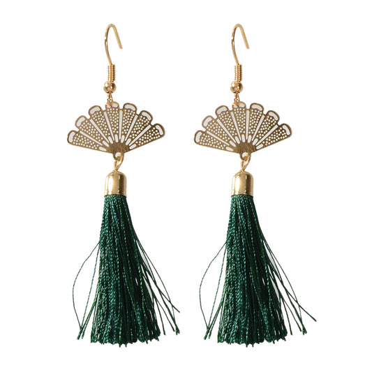 Ethnic Traditional Gold Sector Tassel Dangle Pendant Earrings American Jewellery