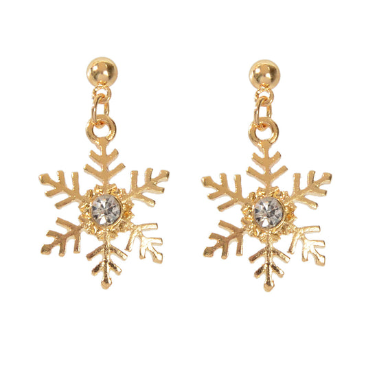Christmas Jewellery Rhinestone Gold Snowflake Drop Earrings Festival Accessories