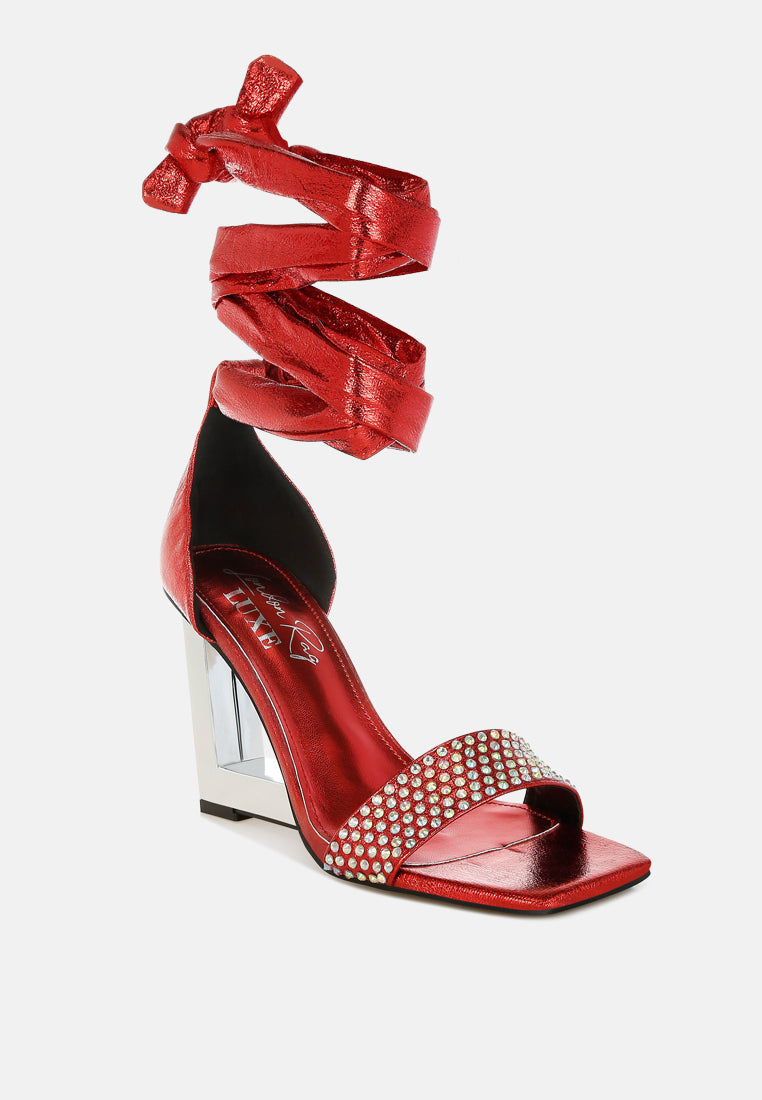 Hashira AB Rhinestone Studded Lace-Up Fantasy Heels