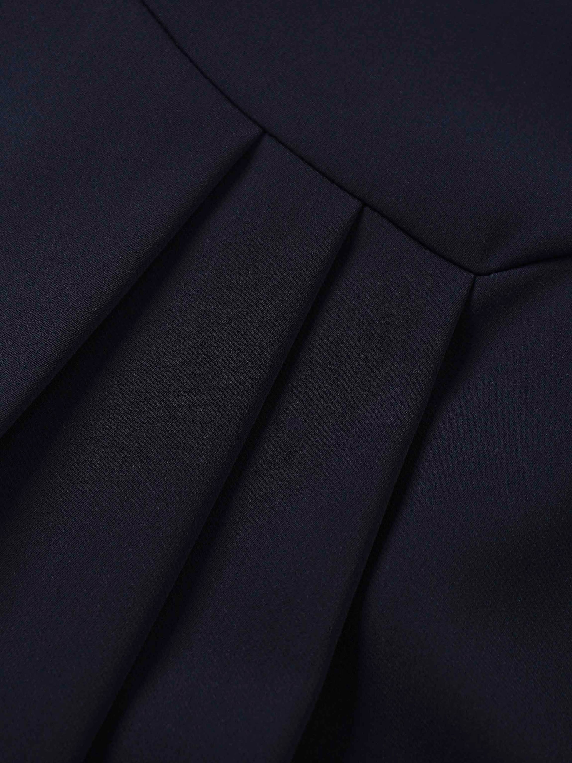 Side Pleat A-Line Short Skirt-Navy-3