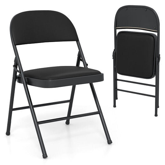 2 Pack Folding Chairs with Metal Frame and PVC Leather for Indoor Outdoor-Black-2