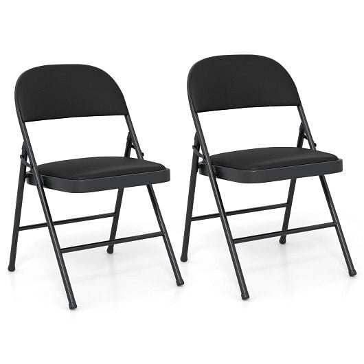 2 Pack Folding Chairs with Metal Frame and PVC Leather for Indoor Outdoor-Black-4