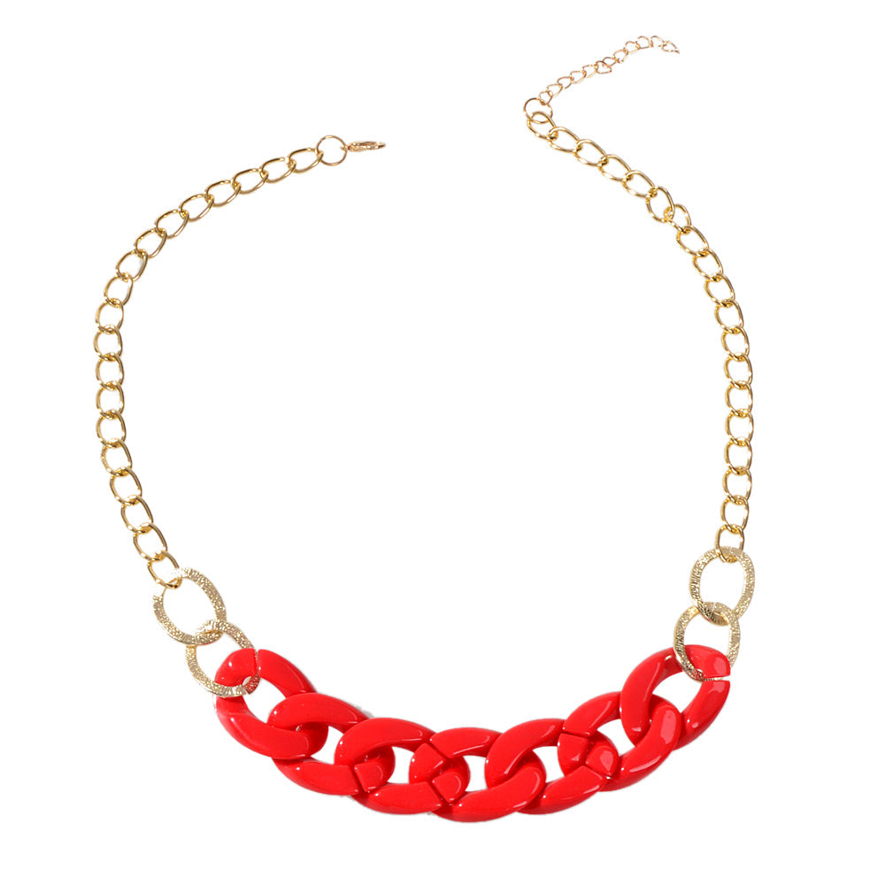 Punk Jewellery Gold Chain Red Acrylic Lock Statement Collar Necklace Accessories