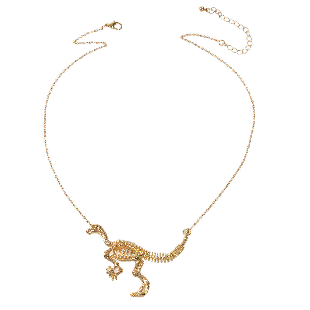 Punk Jewellery Gold Chain Dinosaur Skeleton Statement Pendant Necklace Accessory