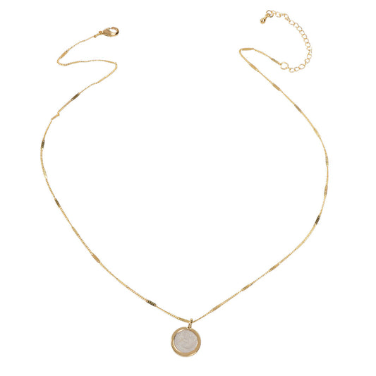 Textured Jewellery Gold Chain White Enamel Round Pendant Necklace Accessories
