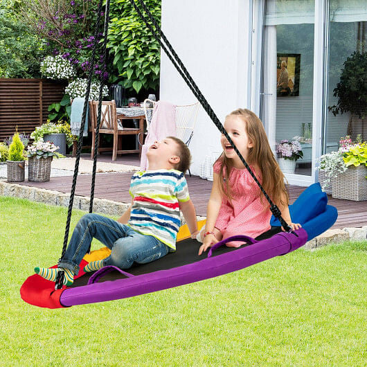 40 inch Saucer Tree Outdoor Round Platform Swing with Pillow and Handle-Multicolor-1
