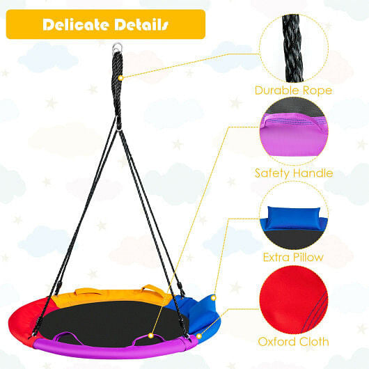 40 inch Saucer Tree Outdoor Round Platform Swing with Pillow and Handle-Multicolor-2