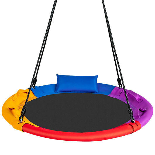 40 inch Saucer Tree Outdoor Round Platform Swing with Pillow and Handle-Multicolor-0