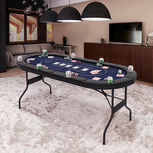 72 Inch Foldable Poker Table for 8 Players Portable Oval Card Board Game Table-Blue