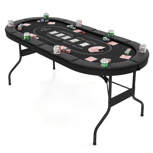 72 Inch Foldable Poker Table for 8 Players Portable Oval Card Board Game Table-Blue