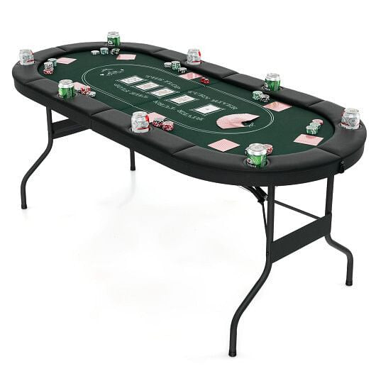 72 Inch Foldable Poker Table for 8 Players Portable Oval Card Board Game Table-Blue