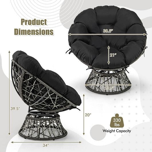 PE Wicker Papasan Chair with Thick and Removable Cushion-Black
