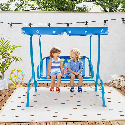 2 Person Kids Patio Swing Porch Bench with Canopy B593-NP12221-1