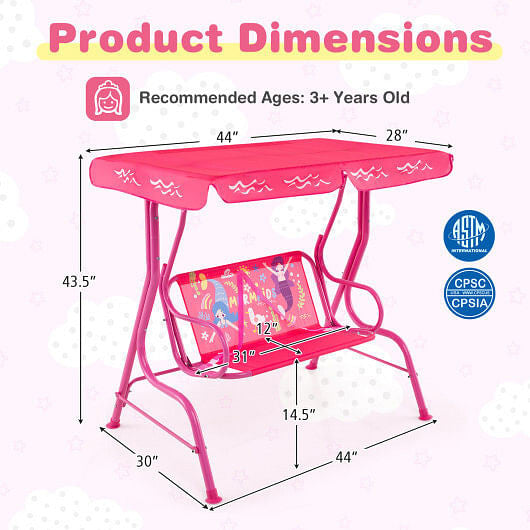 2 Person Kids Patio Swing Porch Bench with Canopy B593-NP12221-8
