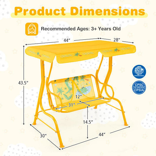 2 Person Kids Patio Swing Porch Bench with Canopy B593-NP12221-13