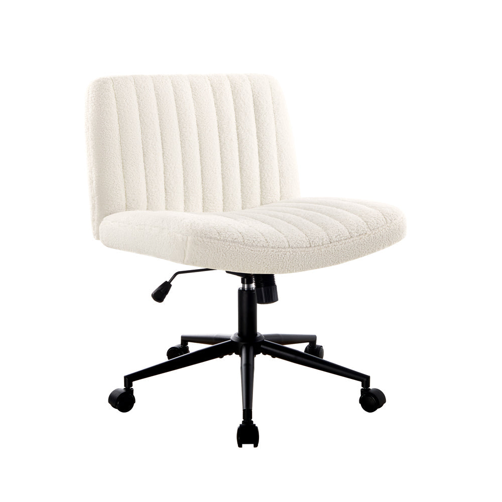 NNEED Mid Back Office Chair Wide Seat with Wheels Sherpa White