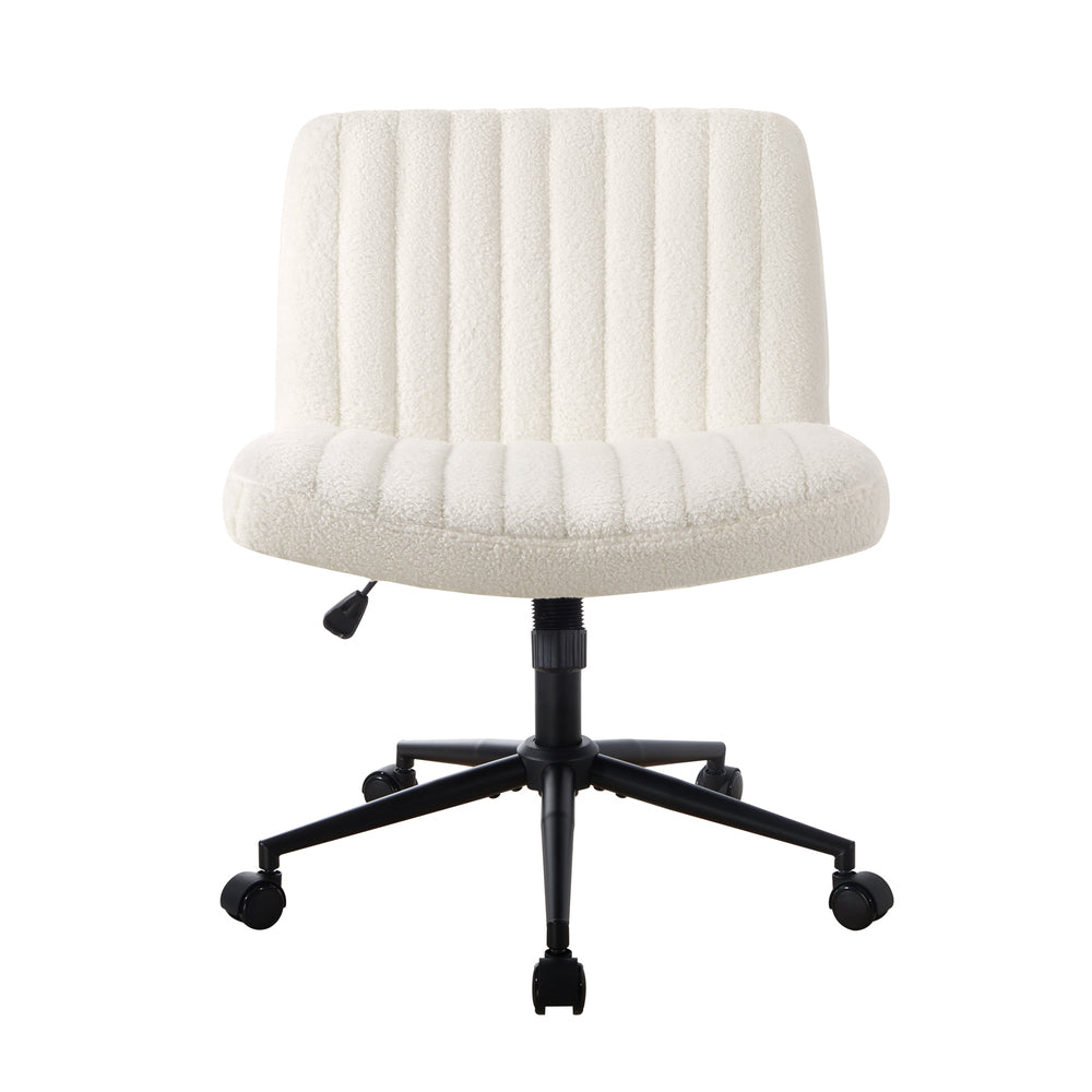 NNEED Mid Back Office Chair Wide Seat with Wheels Sherpa White