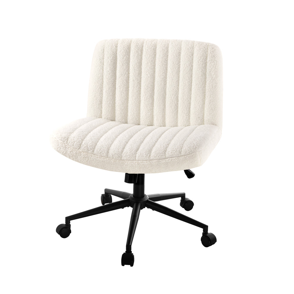 NNEED Mid Back Office Chair Wide Seat with Wheels Sherpa White