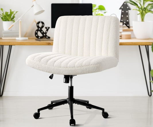 NNEED Mid Back Office Chair Wide Seat with Wheels Sherpa White