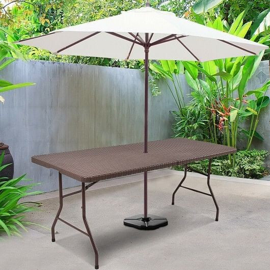 6 Feet Folding Portable Rattan Table with Carrying Handle