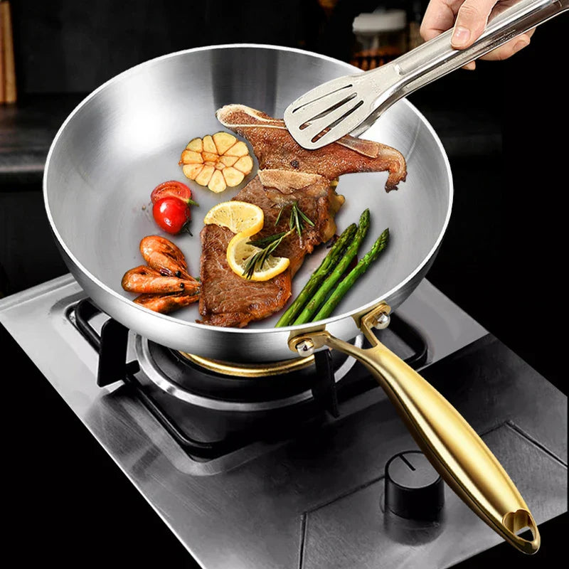 316 Stainless Steel Nonstick Frying Pan 7-Ply Wok Pan Silver