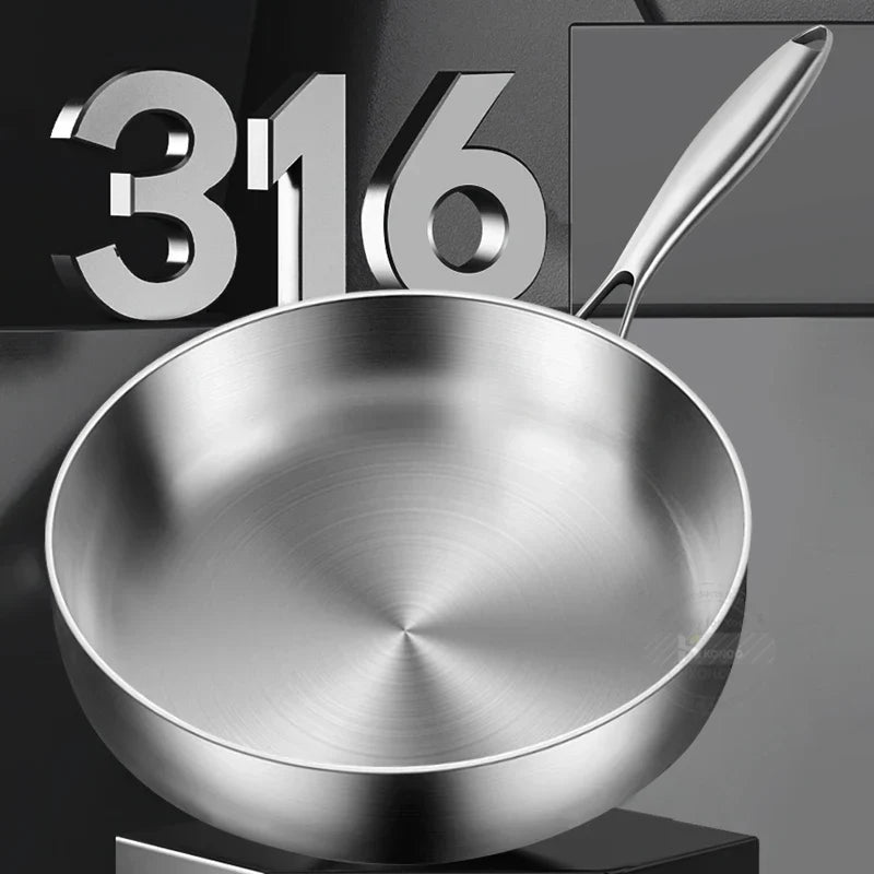 20cm Tri-Ply 304 Stainless Steel Frying Pan Uncoated Silver