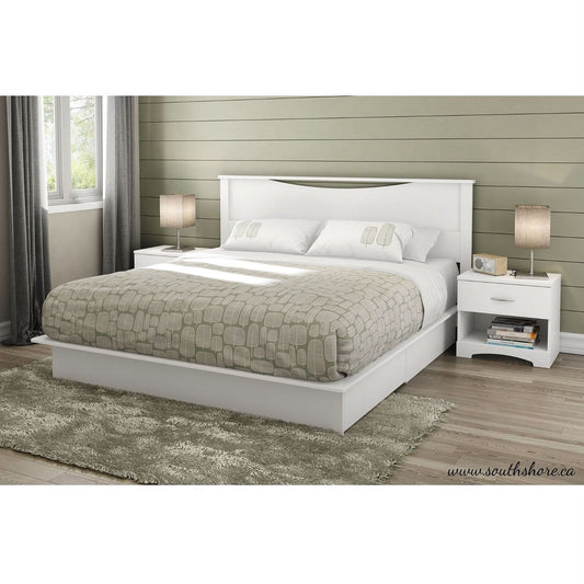 King size Modern Platform Bed with Storage Drawers in White Finish
