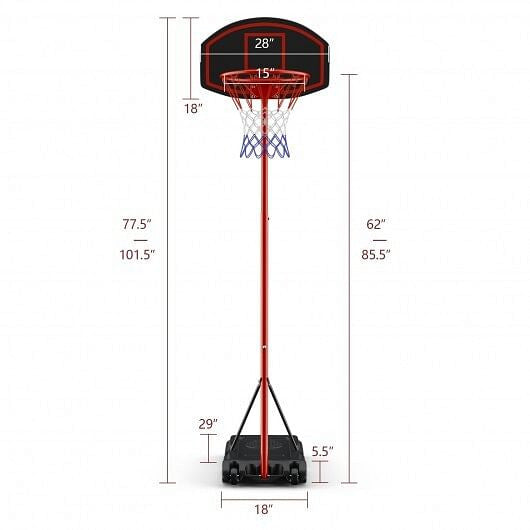 Adjustable Basketball Hoop System Stand Portable with 2 Wheels Fillable Base-Black & Red