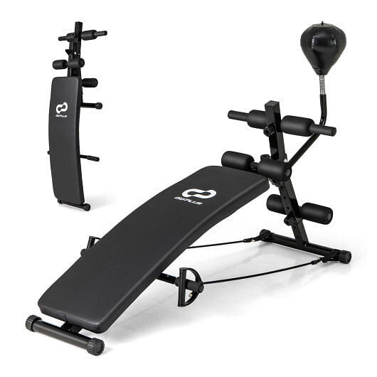 Adjustable Decline Sit Up Bench for Exercise for Home Gym with Speed Ball and 2 Resistance Bands