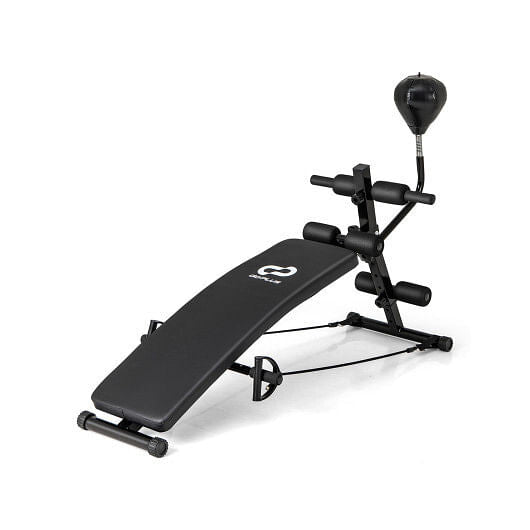 Adjustable Decline Sit Up Bench for Exercise for Home Gym with Speed Ball and 2 Resistance Bands