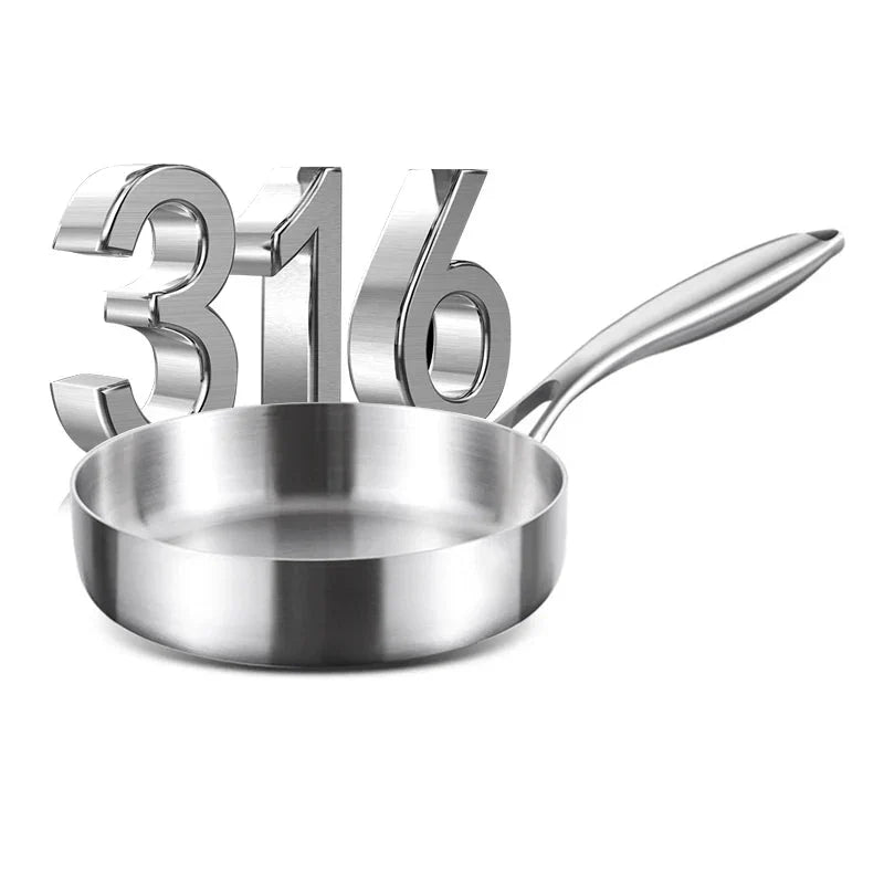 20cm Tri-Ply 304 Stainless Steel Frying Pan Uncoated Silver