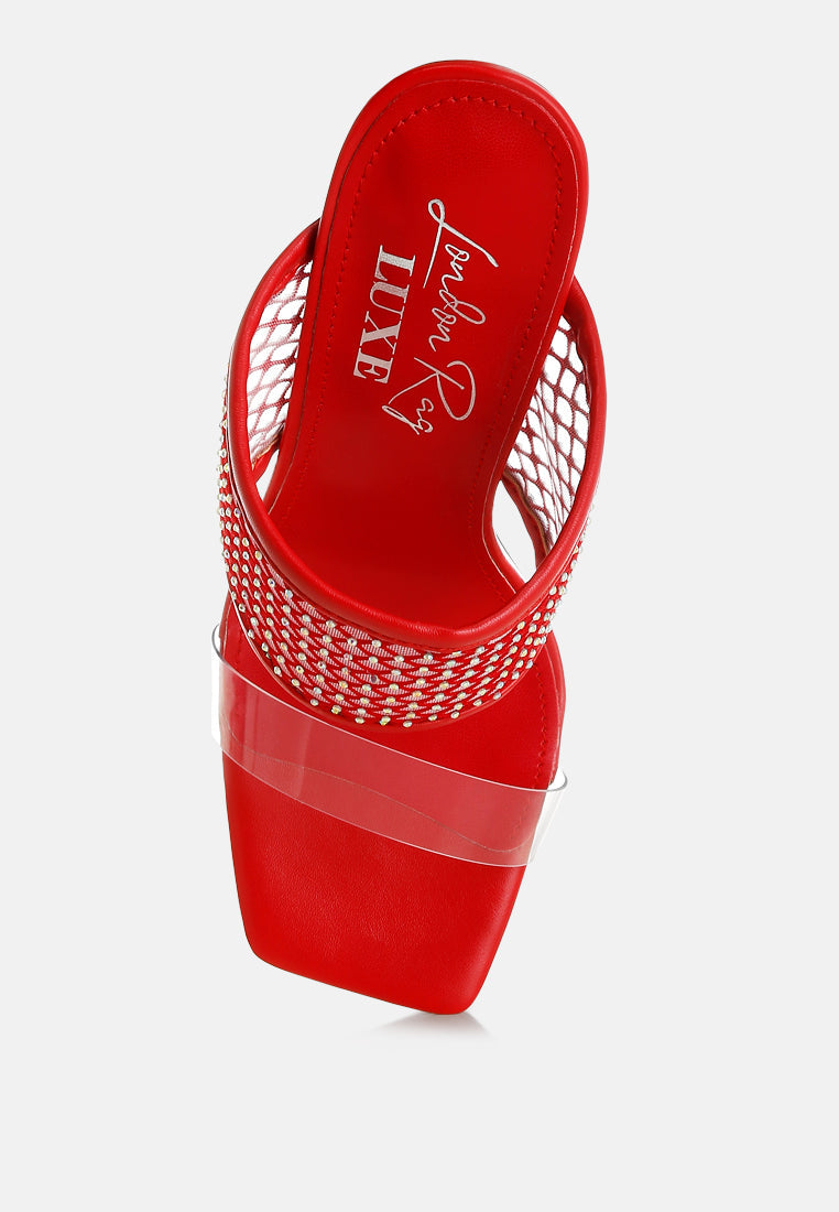 Salween Clear Embellished Square Toe Heels