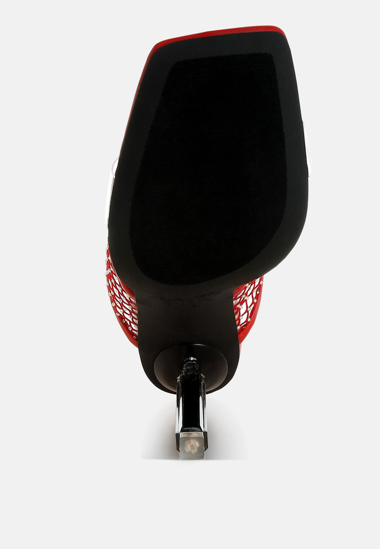 Salween Clear Embellished Square Toe Heels