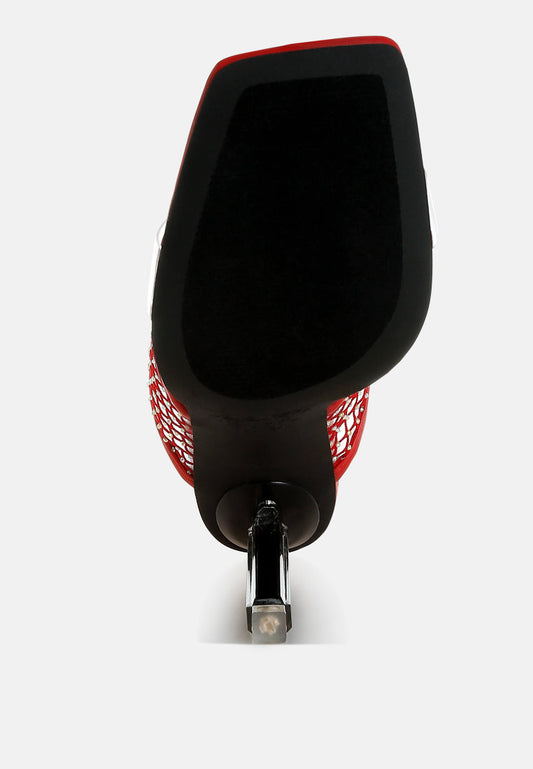 Salween Clear Embellished Square Toe Heels