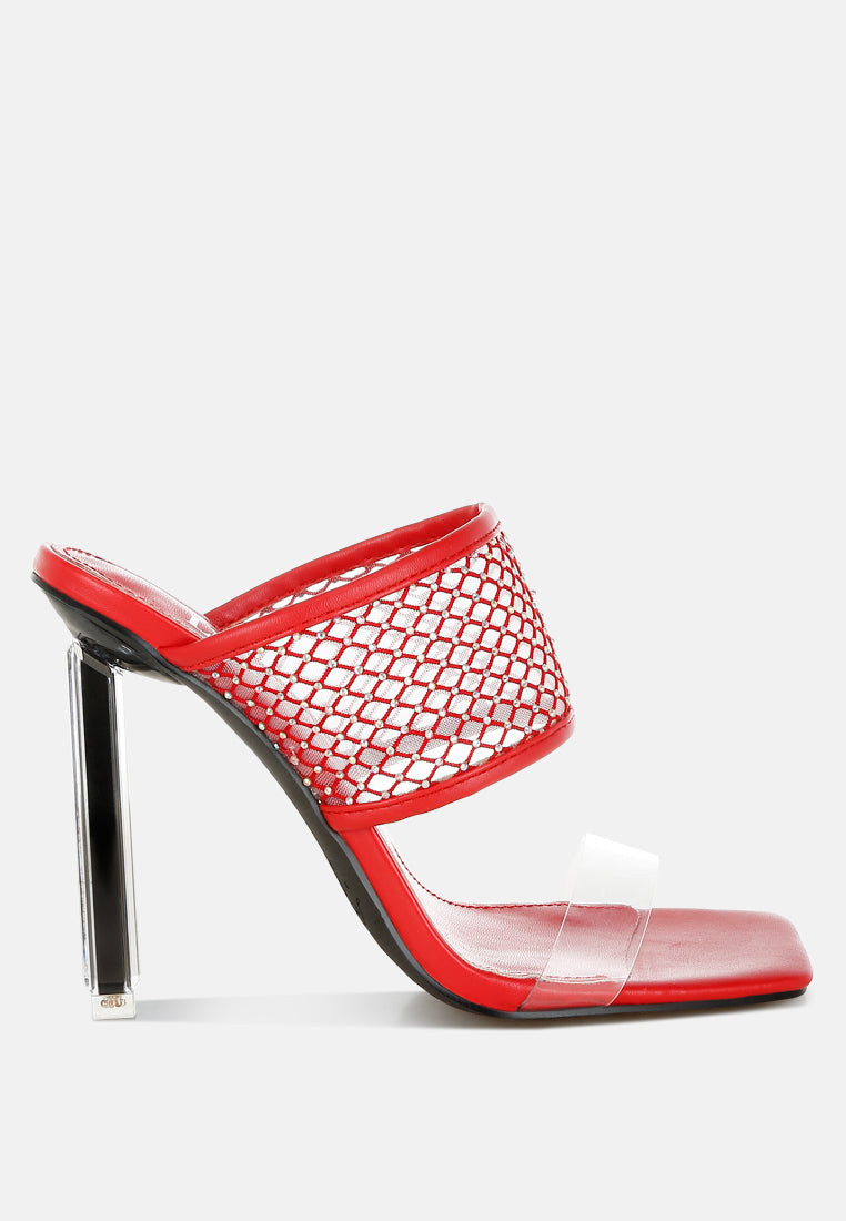 Salween Clear Embellished Square Toe Heels