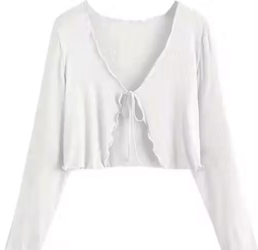Long Sleeve Rib Knit Tie Front Cropped Cardigan TOP
