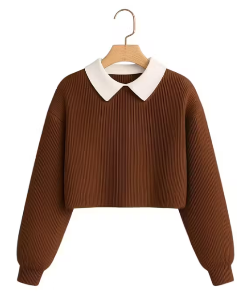 Korean Style T-shirt With Collar Style Cotton Blend Crop Top Comfy Trendy Girls Tops & Tunics