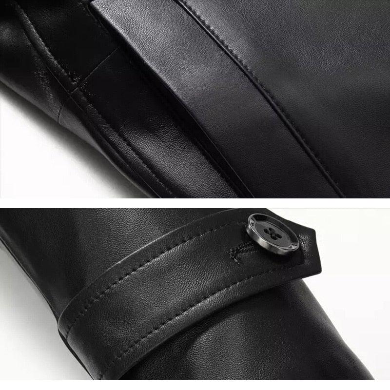 Spectra Mens Fashion Double Breasted Leather Blazer Coat-2