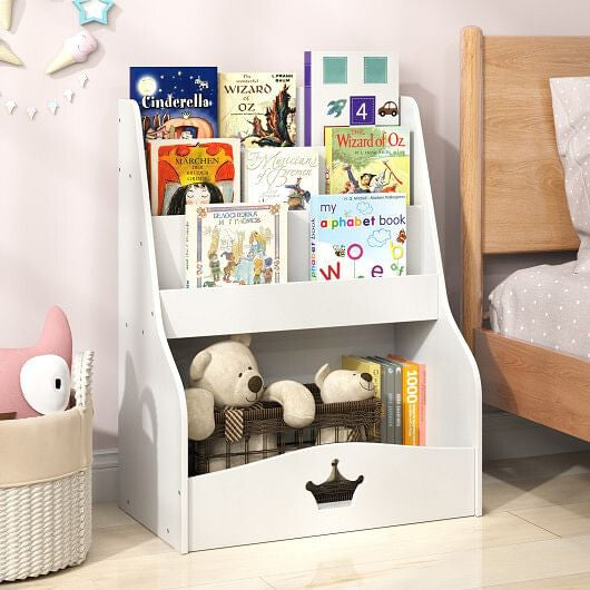 4-Tier Kids Bookshelf with Shelves and Compartment for Toddlers-White-0